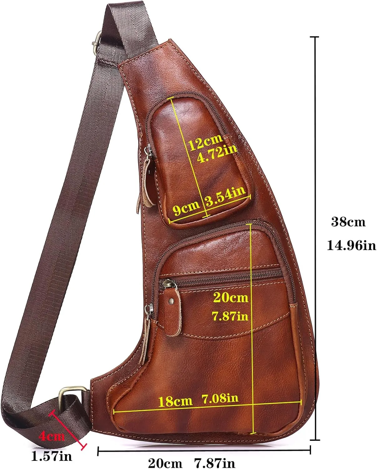 Genuine Leather Sling Bag for Men Women Backpack Chest Shoulder Satchel Crossbody Bags Casual Outdoor Daypack