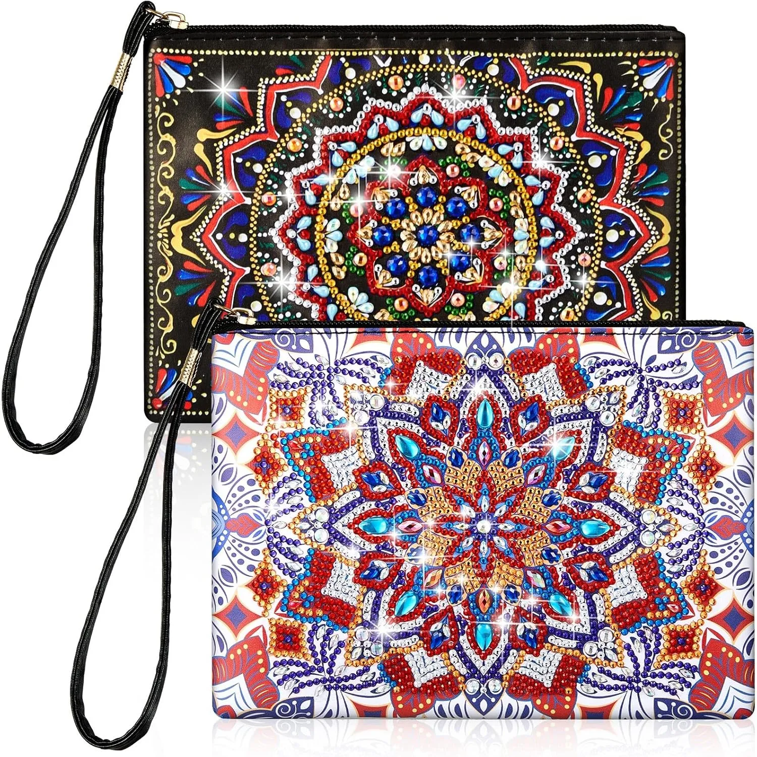 Geyoga 2 Pieces DIY Diamond Painting Purses 5D DIY Diamond Painting Handbag Diamond Art Wristlet Clutch Bag for Women Girls Art Craft Makeup Gift (Mandala)