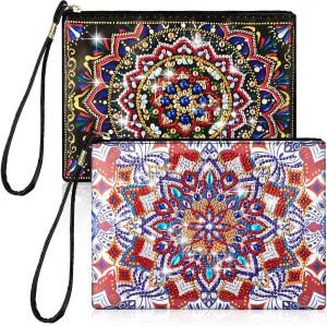 Geyoga 2 Pieces DIY Diamond Painting Purses 5D DIY Diamond Painting Handbag Diamond Art Wristlet Clutch Bag for Women Girls Art Craft Makeup Gift (Mandala)
