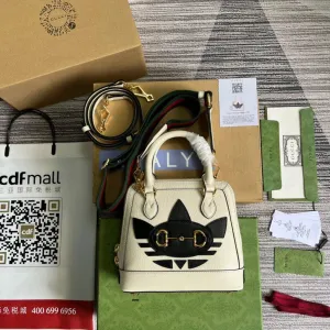 gg x Adidas Horsebit 1955 Mini Bag White For Women, Women&#8217;s Bags 7.9in/20cm gg‎ ‎677212 U3ZDG 8727