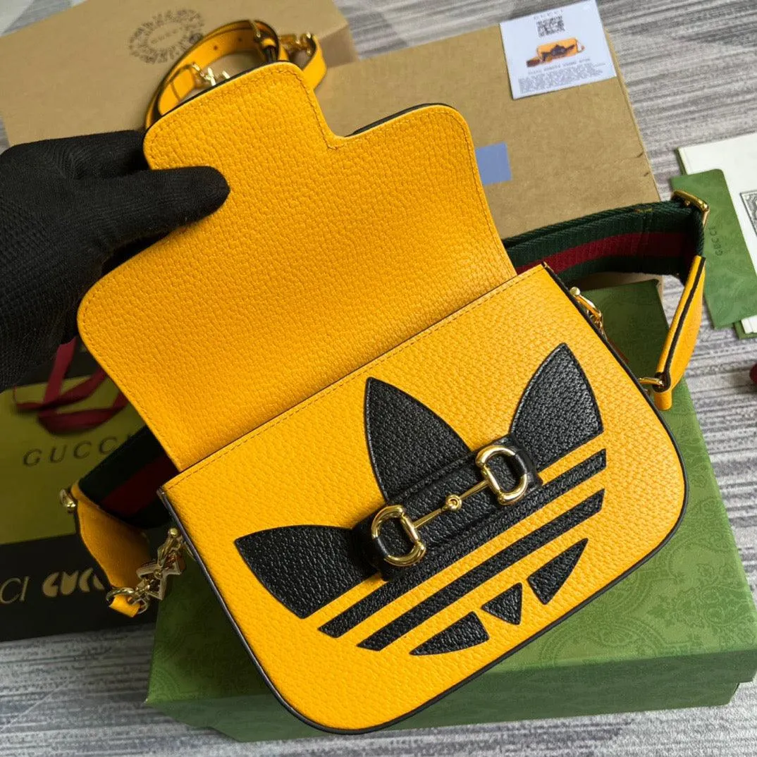 gg x Adidas Horsebit 1955 Mini Bag Yellow For Women, Women&#8217;s Bags 8.1in/21cm gg 658574 U3ZDG 7775