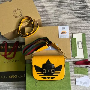 gg x Adidas Horsebit 1955 Mini Bag Yellow For Women, Women&#8217;s Bags 8.1in/21cm gg 658574 U3ZDG 7775