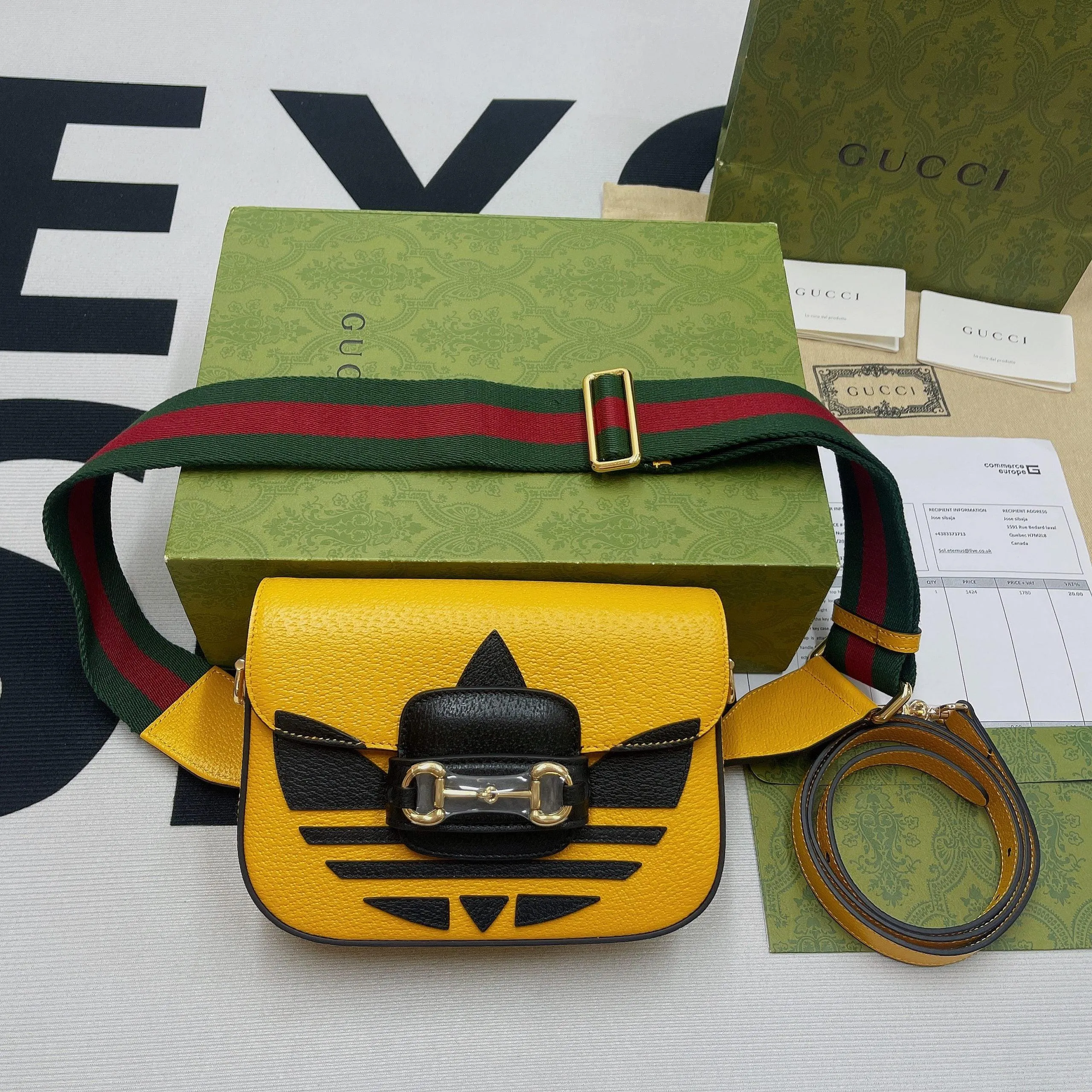 gg x Adidas Horsebit 1955 Mini Bag Yellow For Women, Women&#8217;s Bags 8.1in/21cm gg 658574 U3ZDG 7775