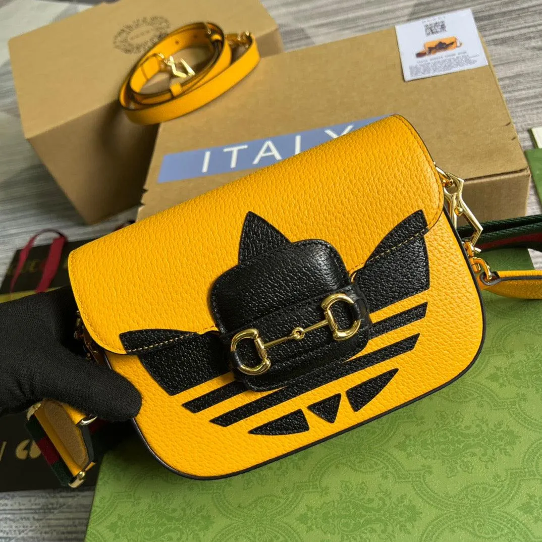 gg x Adidas Horsebit 1955 Mini Bag Yellow For Women, Women&#8217;s Bags 8.1in/21cm gg 658574 U3ZDG 7775