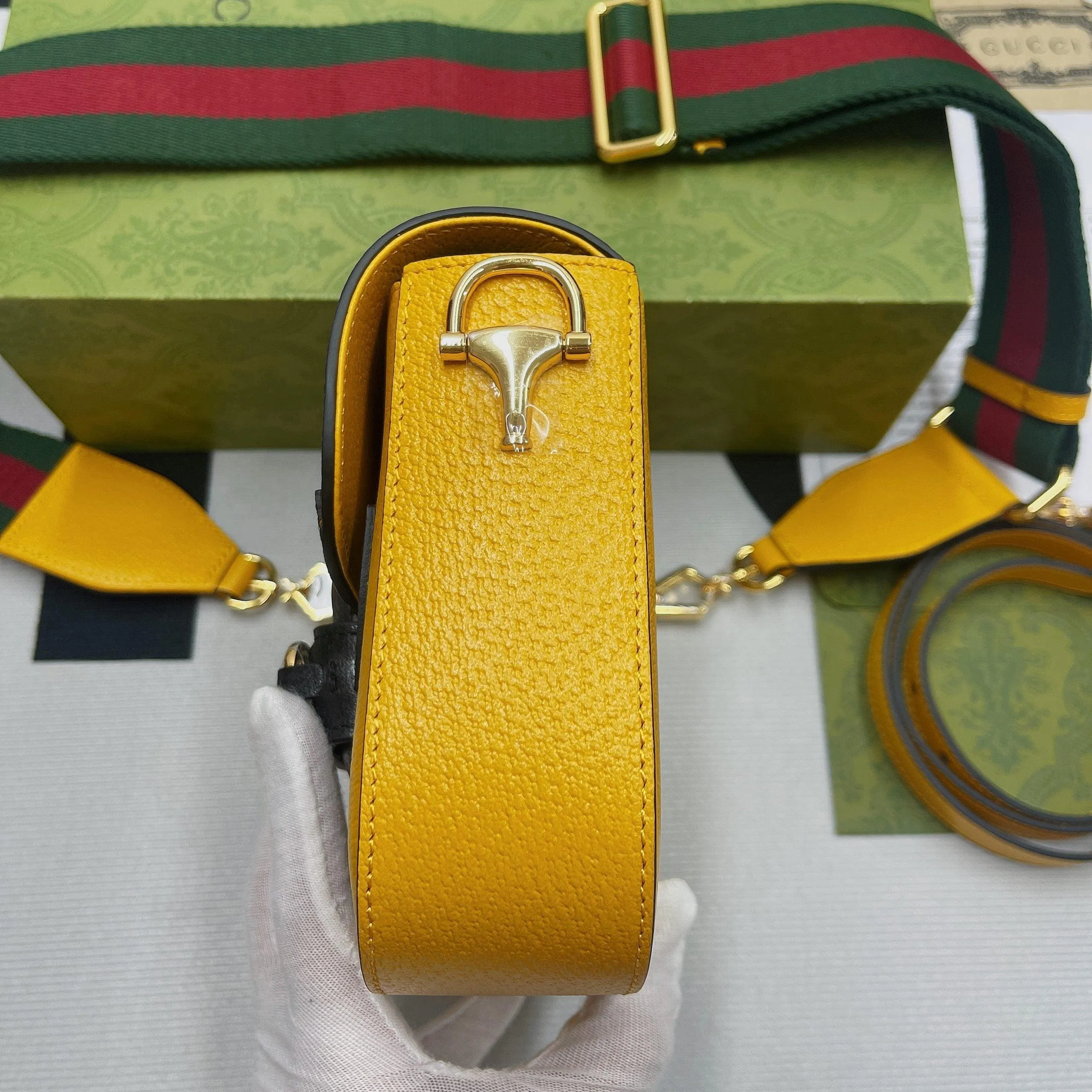 gg x Adidas Horsebit 1955 Mini Bag Yellow For Women, Women&#8217;s Bags 8.1in/21cm gg 658574 U3ZDG 7775