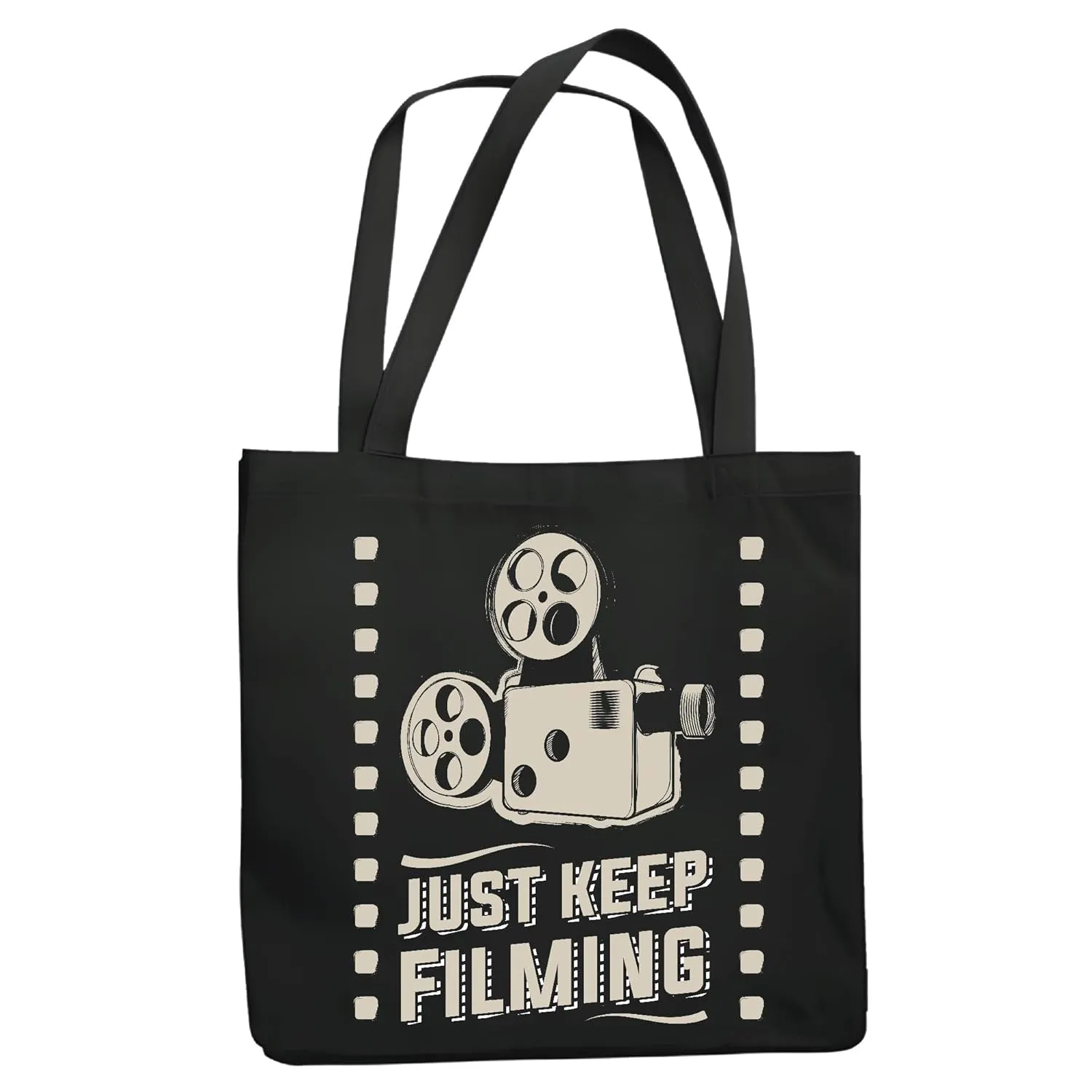 Gift for Filmmakers Just Keep Filming Movie Cinema Fans Navy Black Multicolor Canvas Tote Bag