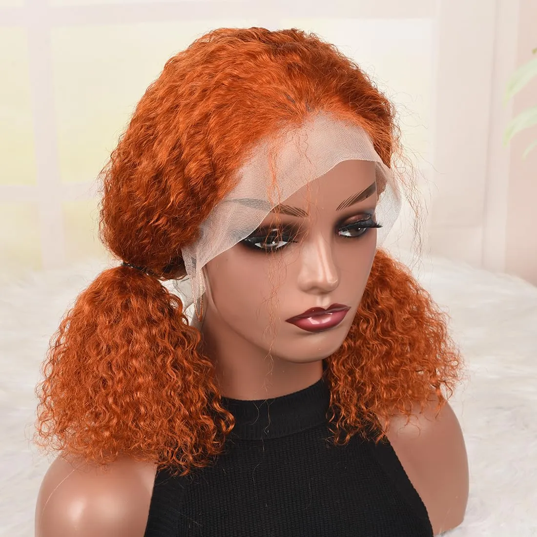 Ginger Curly Bob Wig Human Hair 13x4 Lace Front Wigs Human Hair for Women 180% Density Orange Ginger Short Bob Wigs Human Hair Pre Plucked Bob Ginger Curly Lace Front Wig Human Hair 12 Inch