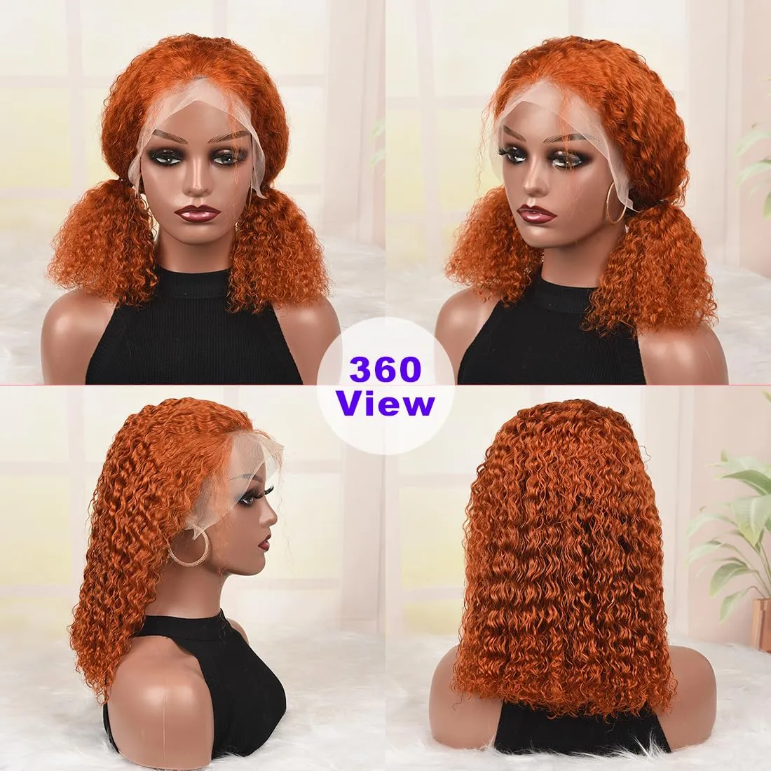 Ginger Curly Bob Wig Human Hair 13x4 Lace Front Wigs Human Hair for Women 180% Density Orange Ginger Short Bob Wigs Human Hair Pre Plucked Bob Ginger Curly Lace Front Wig Human Hair 12 Inch