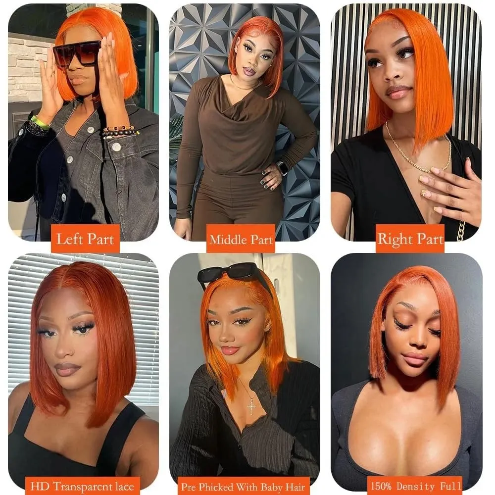 Ginger Orange Lace Front Wigs Human Hair Bob 13x4 Hd Lace Frontal Bob Wigs 12 inch Glueless Short Straight Bob Wig Human Hair Pre Plucked for Women