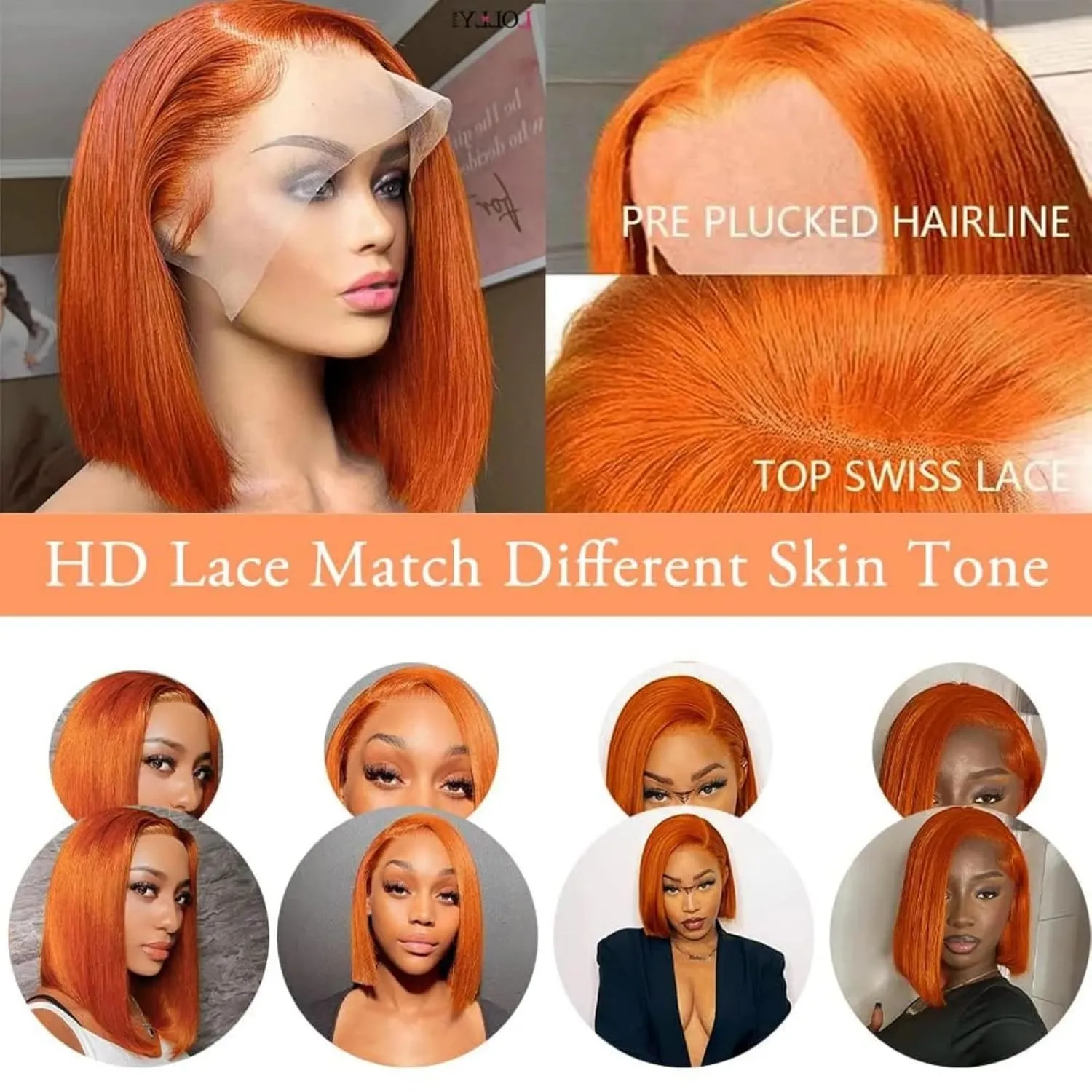 Ginger Orange Lace Front Wigs Human Hair Bob 13x4 Hd Lace Frontal Bob Wigs 12 inch Glueless Short Straight Bob Wig Human Hair Pre Plucked for Women
