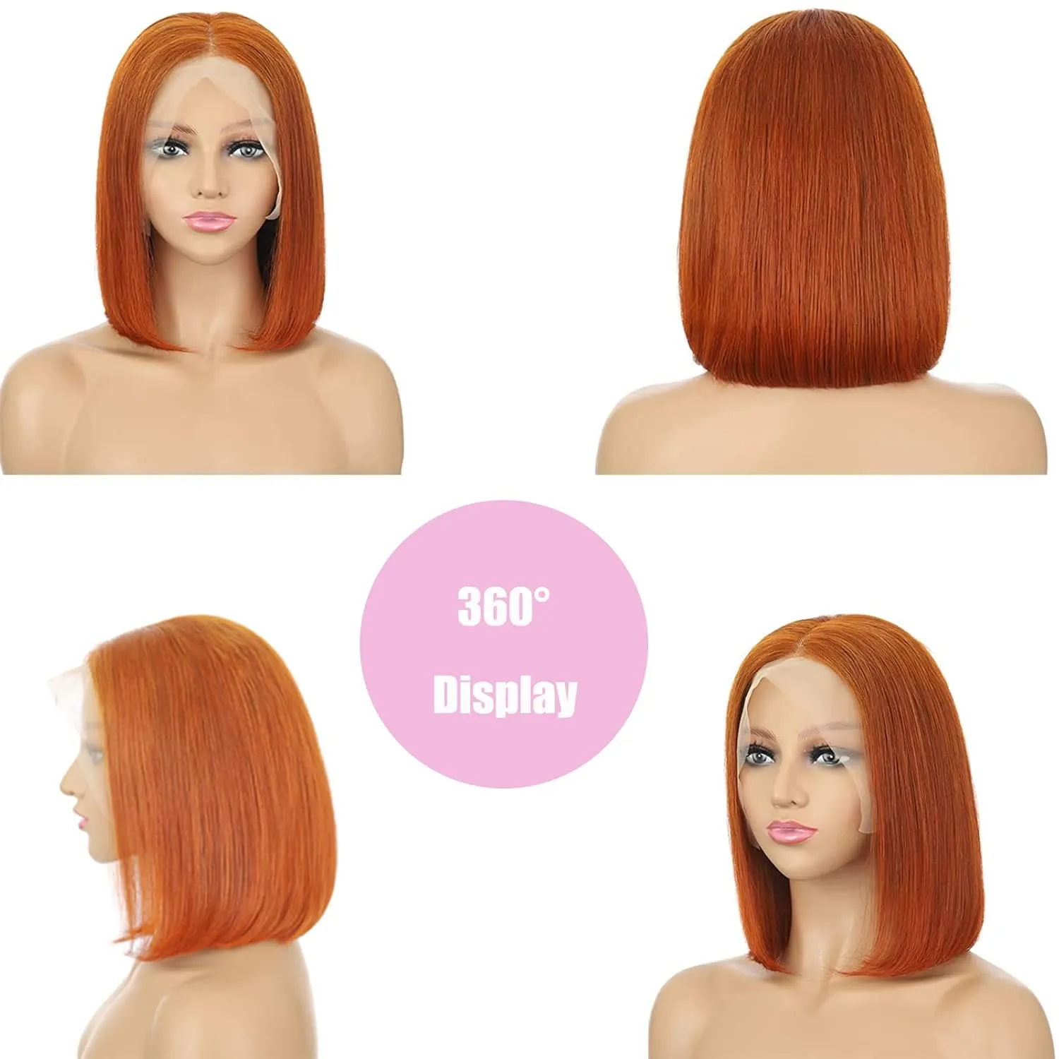 Ginger Orange Lace Front Wigs Human Hair Bob 13x4 Hd Lace Frontal Bob Wigs 12 inch Glueless Short Straight Bob Wig Human Hair Pre Plucked for Women
