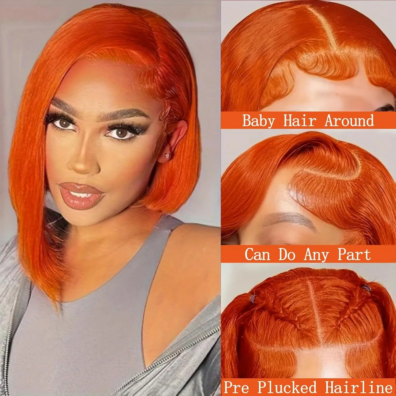 Ginger Orange Lace Front Wigs Human Hair Bob 13x4 Hd Lace Frontal Bob Wigs 12 inch Glueless Short Straight Bob Wig Human Hair Pre Plucked for Women