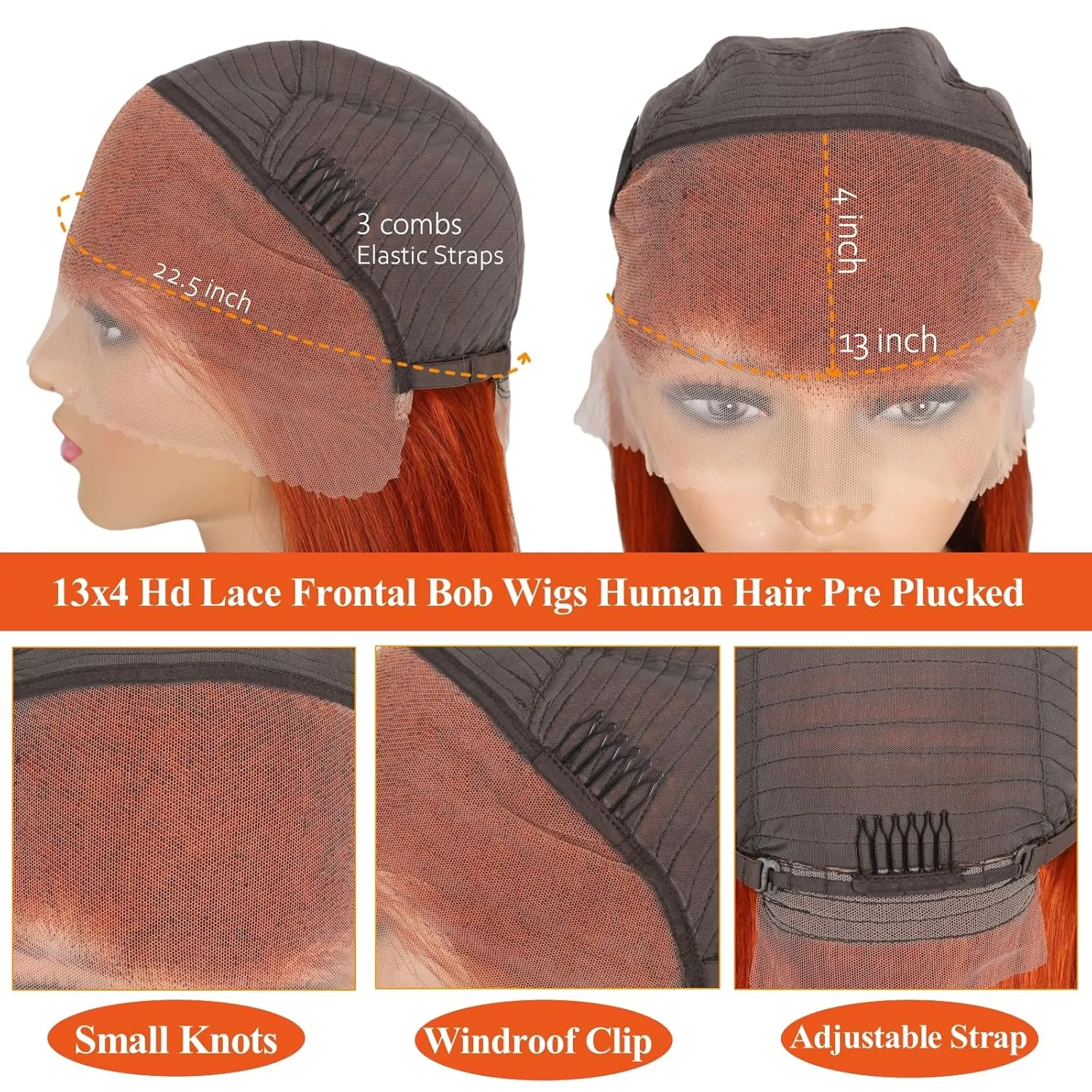 Ginger Orange Lace Front Wigs Human Hair Bob 13x4 Hd Lace Frontal Bob Wigs 12 inch Glueless Short Straight Bob Wig Human Hair Pre Plucked for Women