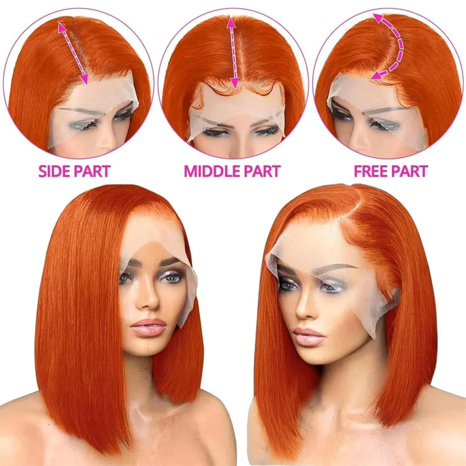 Ginger Orange Lace Front Wigs Human Hair Bob 13x4 Hd Lace Frontal Bob Wigs 12 inch Glueless Short Straight Bob Wig Human Hair Pre Plucked for Women