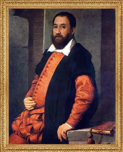 Giovanni Battista Moroni Portrait of Jacopo Foscarini - 16" x 20" Premium Canvas Print with Antique Gold Finish Frame