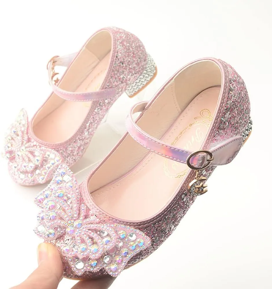 Girls Dress Shoes Low Heels School Uniform Mary Jane Flower Wedding Party Bridesmaids Princess Dance Shoe for Kid Toddler