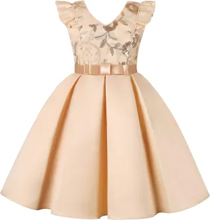 Girls Dress Sloping Shoulder Bridesmaid Wedding Princess Children's Bow Birthday Ball Party Show Evening Lavender