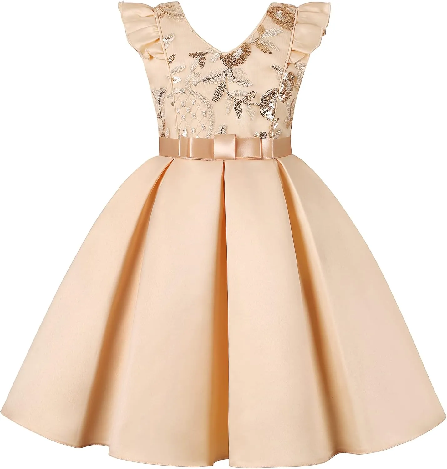 Girls Dress Sloping Shoulder Bridesmaid Wedding Princess Children's Bow Birthday Ball Party Show Evening Lavender