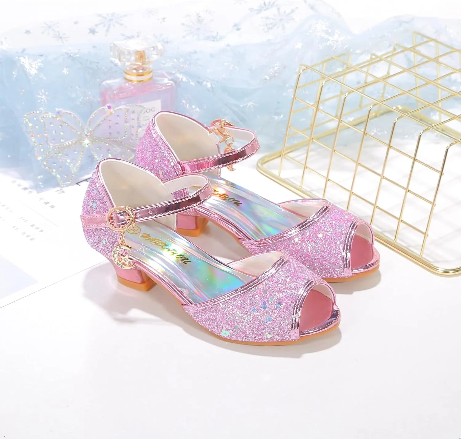Girls Mary Jane Glitter Wedding Party Dress Shoes Princess Flower Strap Shoes