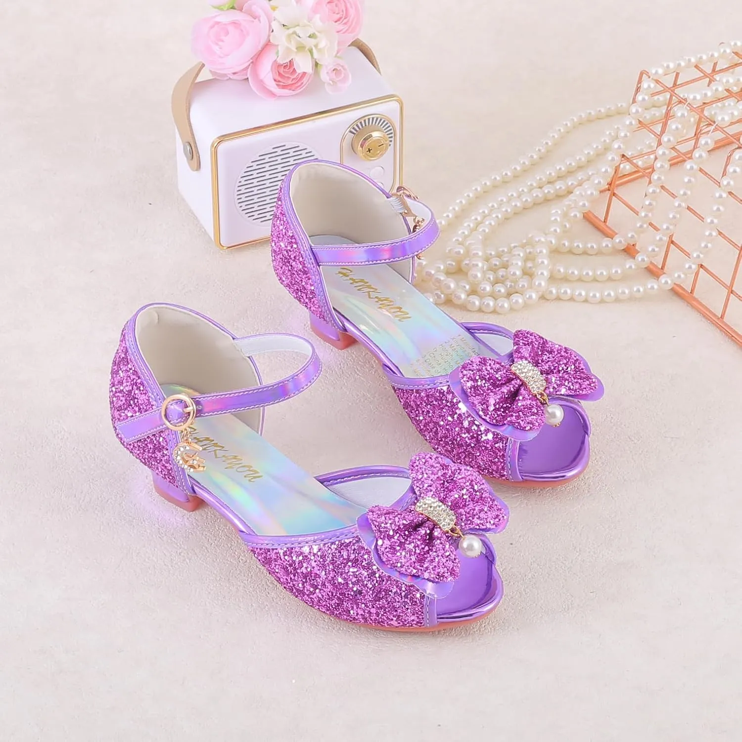 Girls Mary Jane Glitter Wedding Party Dress Shoes Princess Flower Strap Shoes