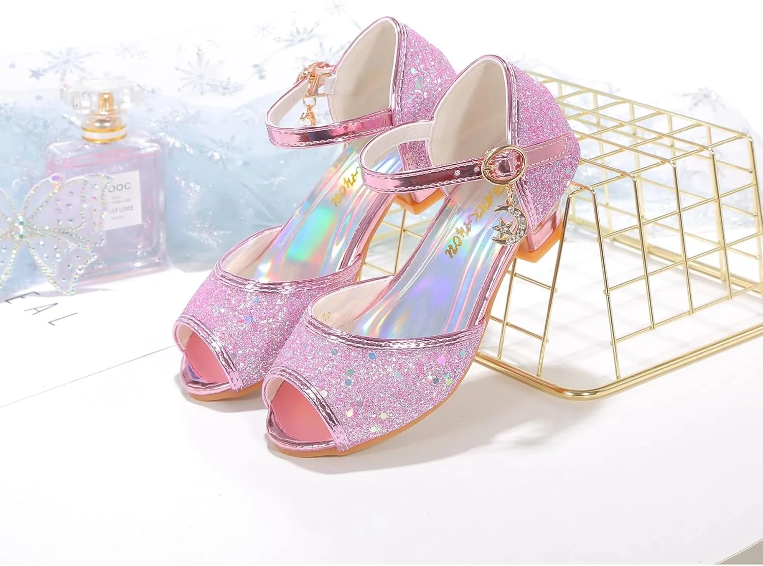 Girls Mary Jane Glitter Wedding Party Dress Shoes Princess Flower Strap Shoes