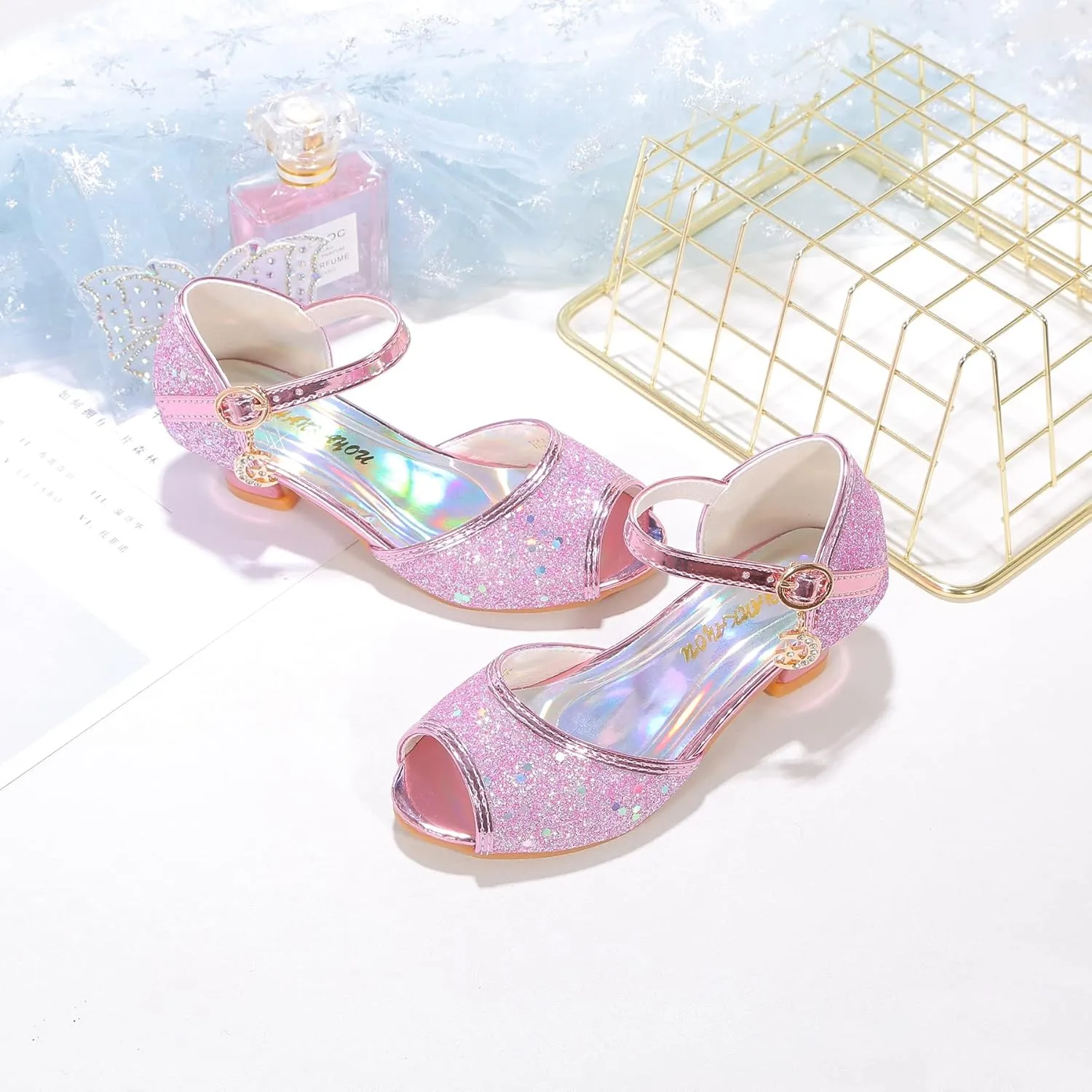 Girls Mary Jane Glitter Wedding Party Dress Shoes Princess Flower Strap Shoes
