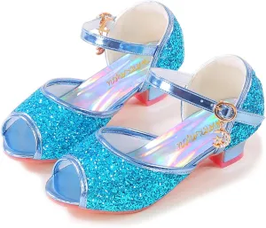 Girls Mary Jane Glitter Wedding Party Dress Shoes Princess Flower Strap Shoes