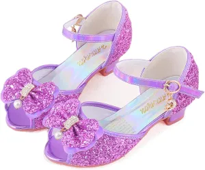 Girls Mary Jane Glitter Wedding Party Dress Shoes Princess Flower Strap Shoes