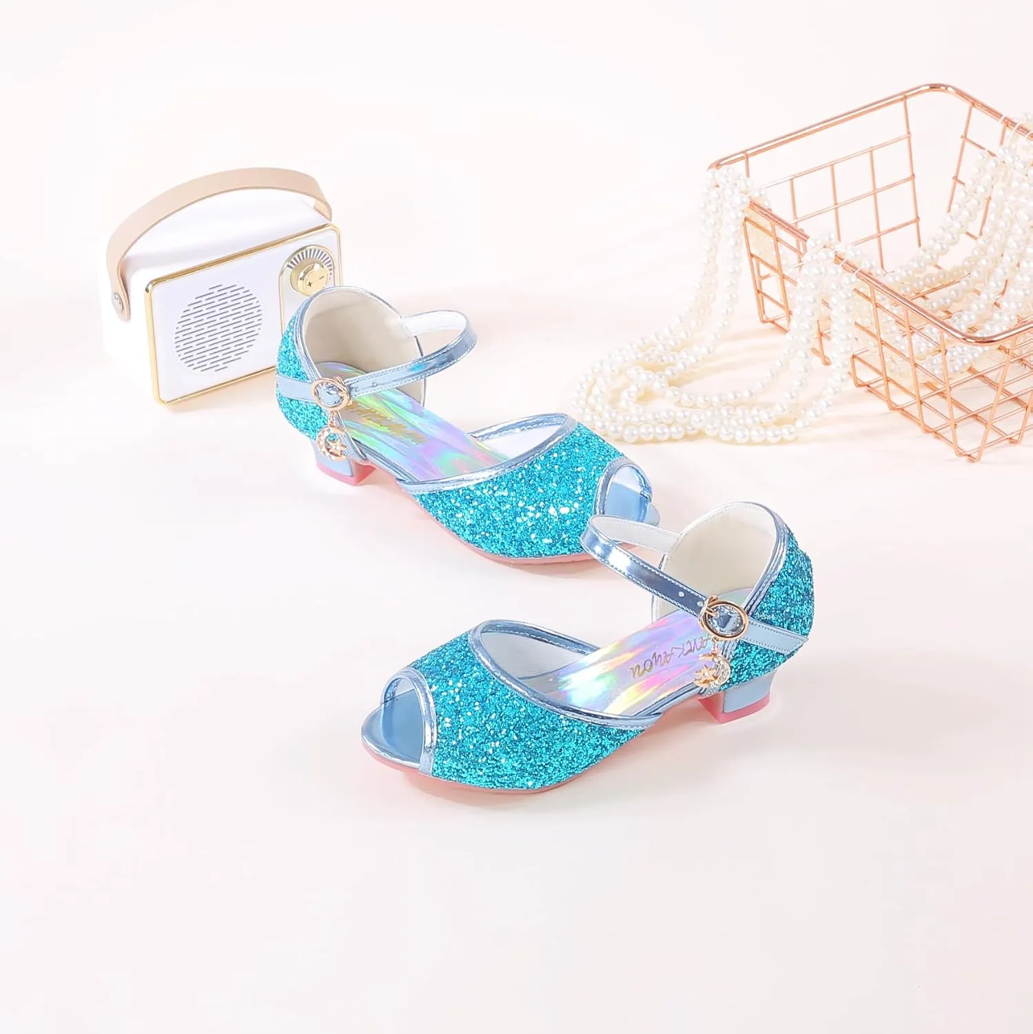 Girls Mary Jane Glitter Wedding Party Dress Shoes Princess Flower Strap Shoes