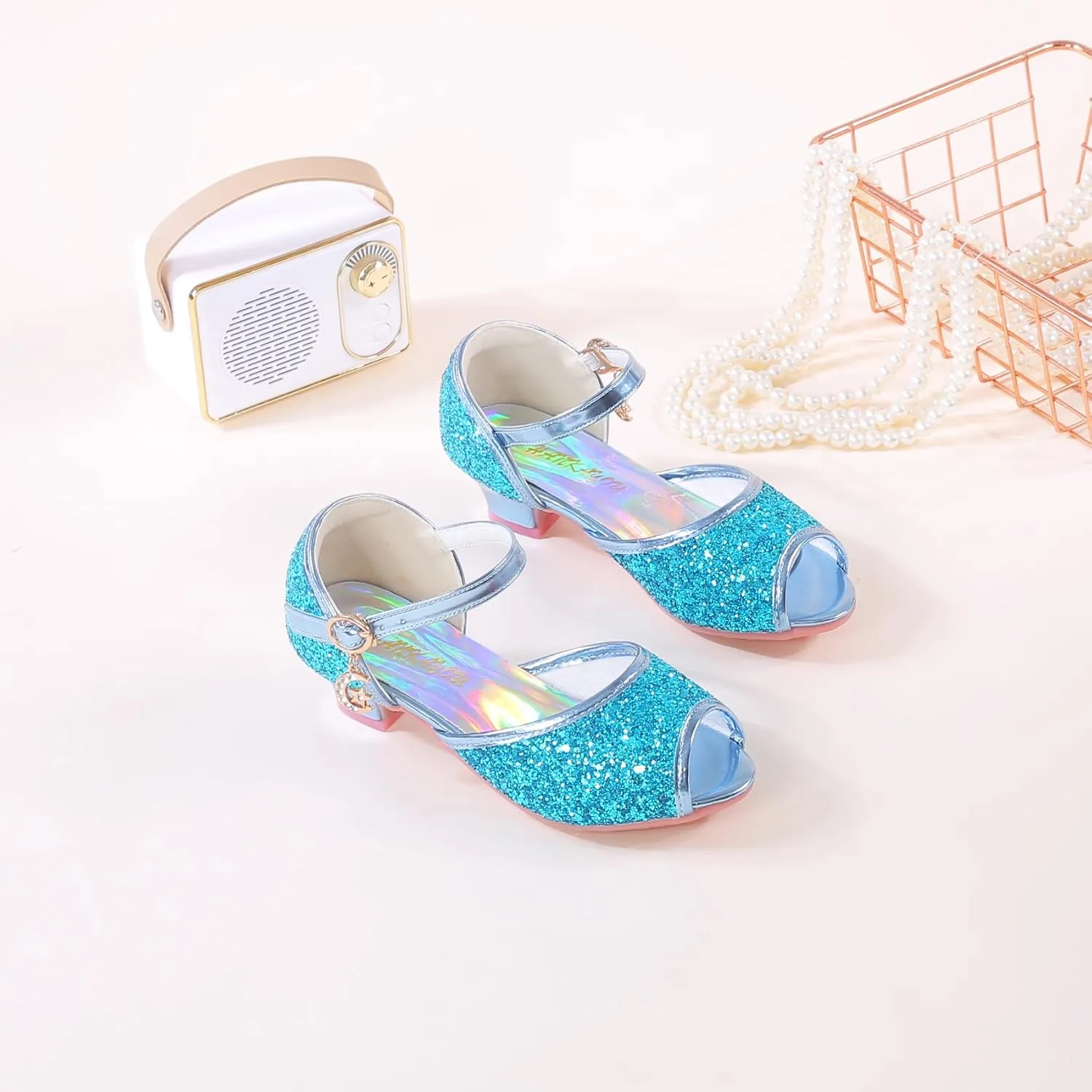 Girls Mary Jane Glitter Wedding Party Dress Shoes Princess Flower Strap Shoes
