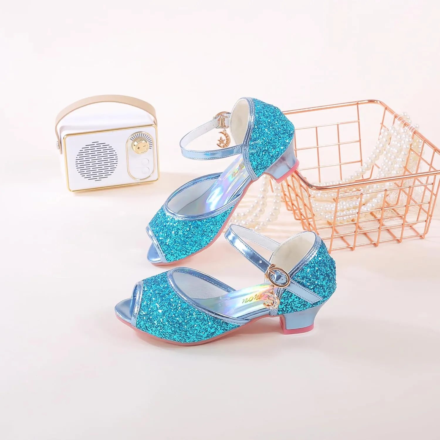 Girls Mary Jane Glitter Wedding Party Dress Shoes Princess Flower Strap Shoes