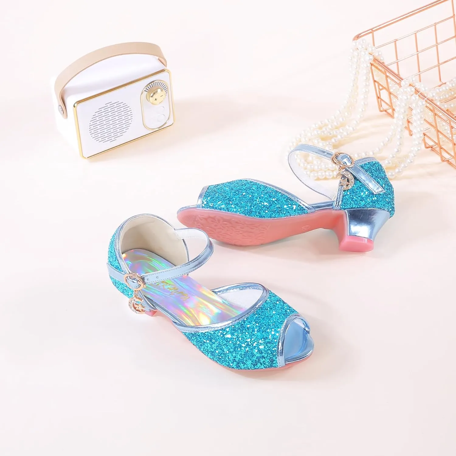 Girls Mary Jane Glitter Wedding Party Dress Shoes Princess Flower Strap Shoes