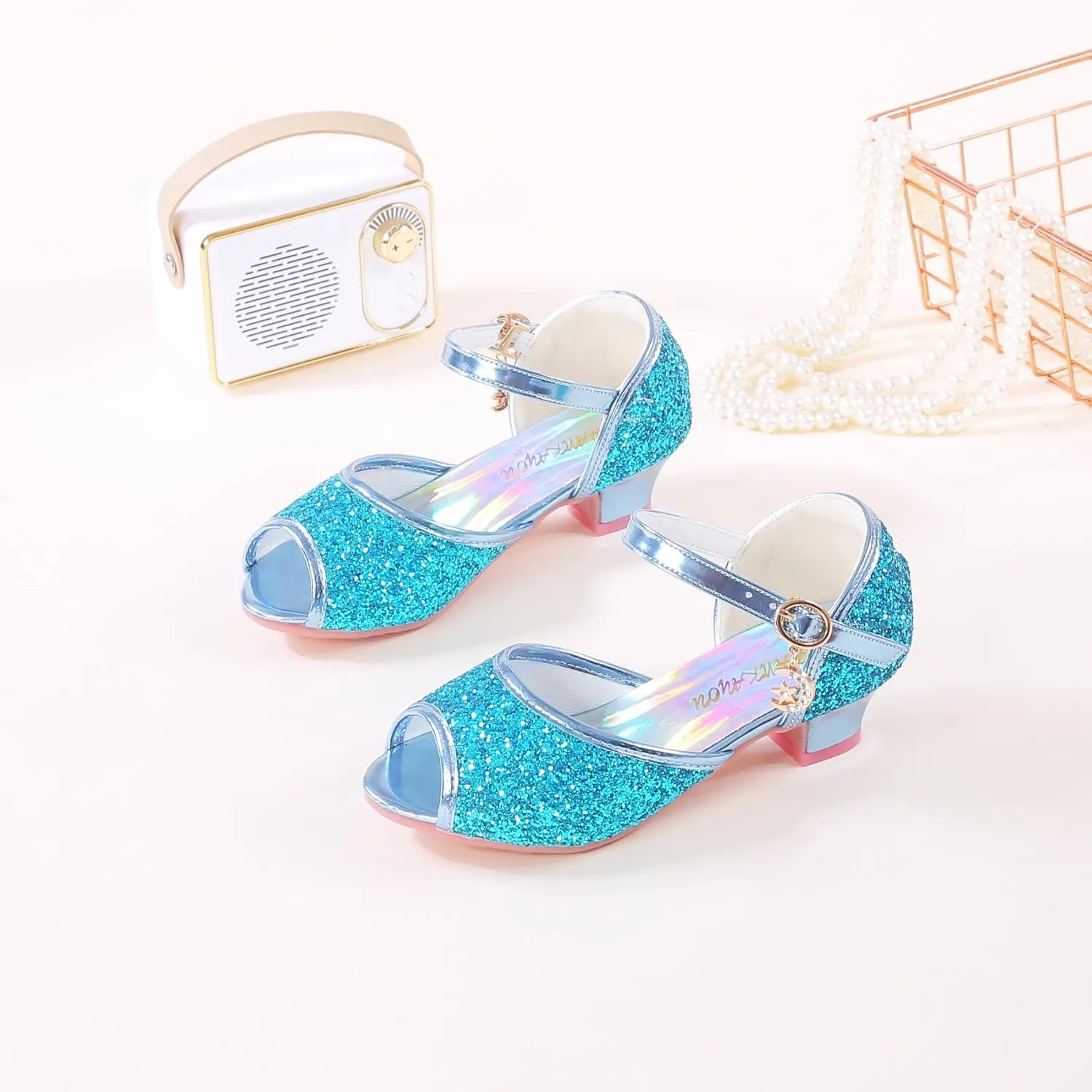 Girls Mary Jane Glitter Wedding Party Dress Shoes Princess Flower Strap Shoes