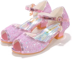 Girls Mary Jane Glitter Wedding Party Dress Shoes Princess Flower Strap Shoes
