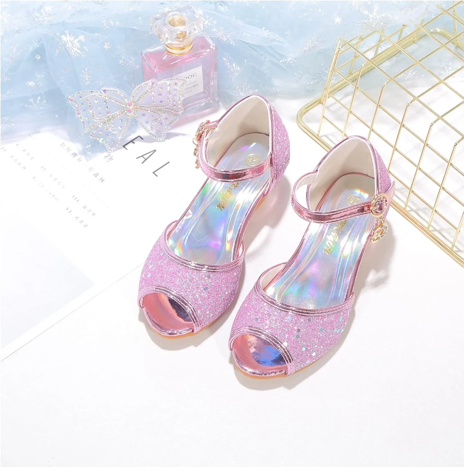 Girls Mary Jane Glitter Wedding Party Dress Shoes Princess Flower Strap Shoes