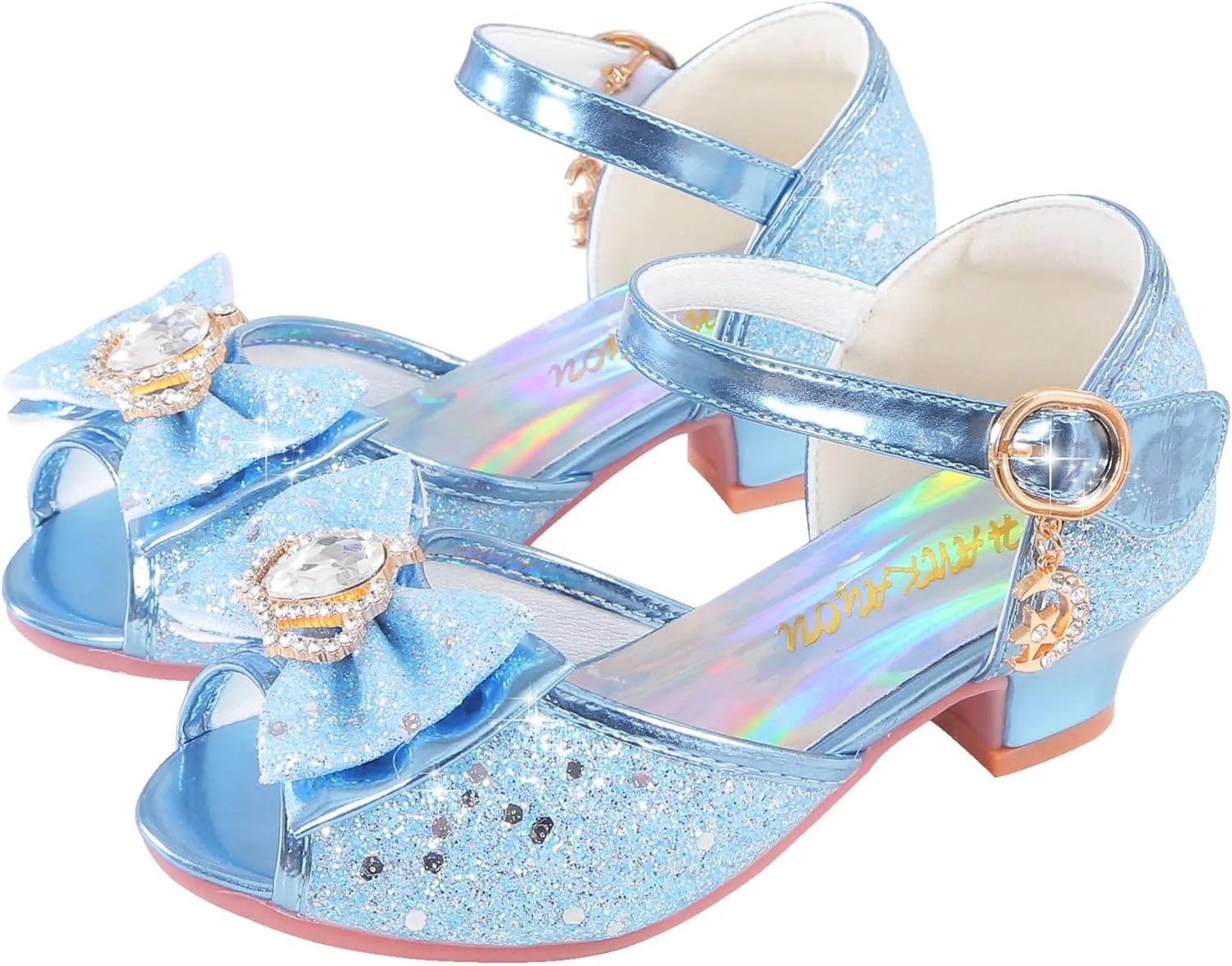 Girls Shoes Sparkle Mary Jane Low Heel Princess Flower Wedding Party Dress Shoes