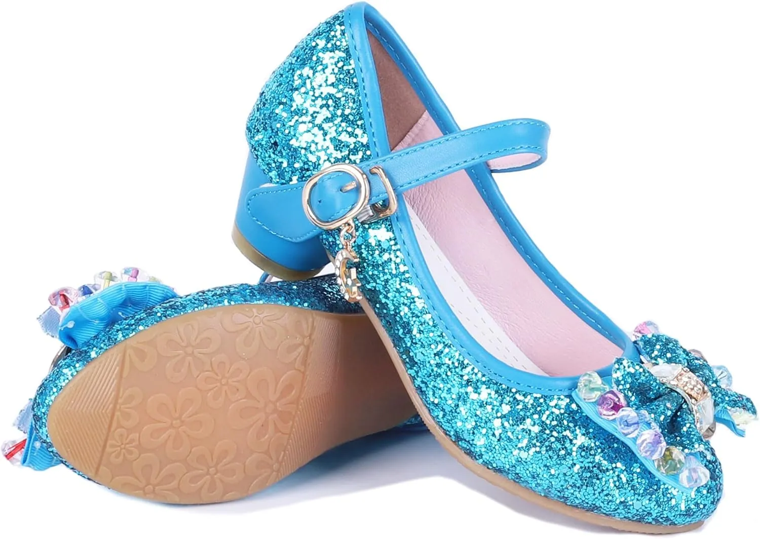 Girls Shoes Sparkle Mary Jane Low Heel Princess Flower Wedding Party Dress Shoes
