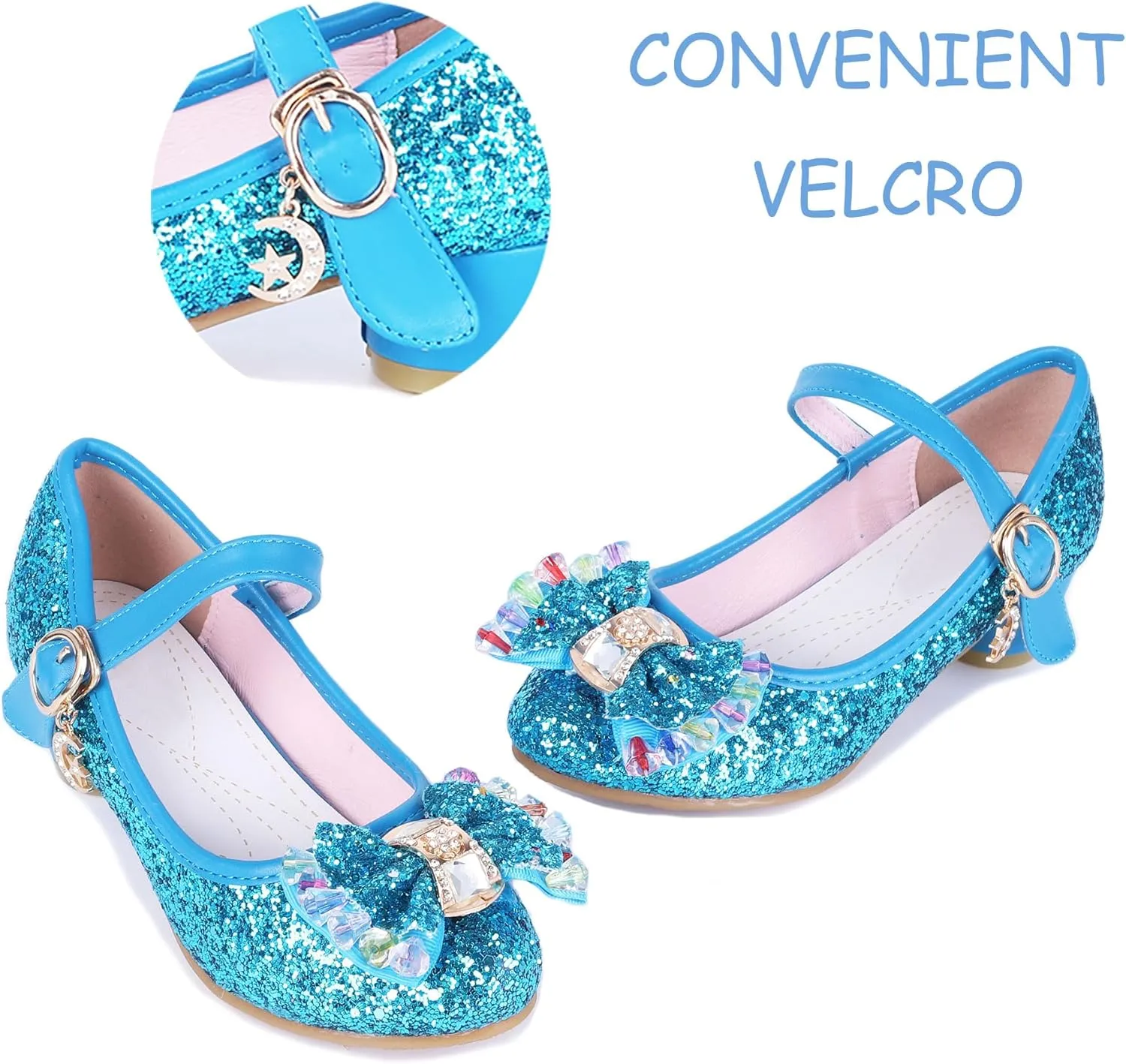 Girls Shoes Sparkle Mary Jane Low Heel Princess Flower Wedding Party Dress Shoes