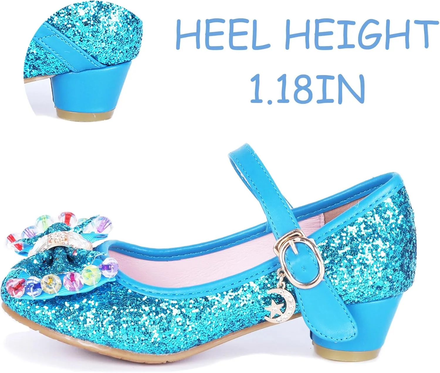 Girls Shoes Sparkle Mary Jane Low Heel Princess Flower Wedding Party Dress Shoes