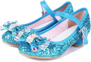 Girls Shoes Sparkle Mary Jane Low Heel Princess Flower Wedding Party Dress Shoes