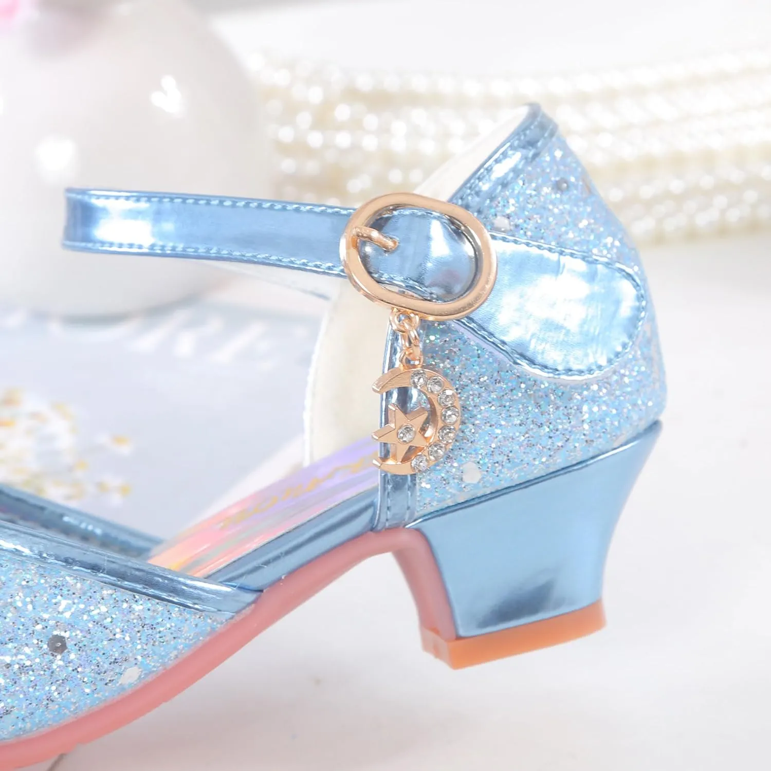 Girls Shoes Sparkle Mary Jane Low Heel Princess Flower Wedding Party Dress Shoes
