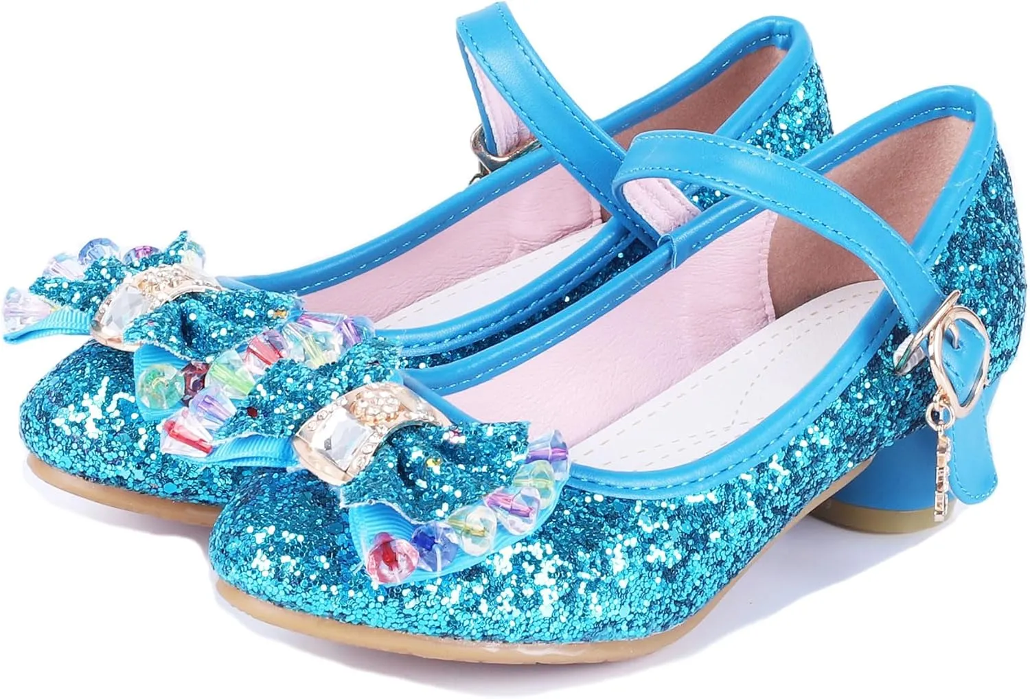 Girls Shoes Sparkle Mary Jane Low Heel Princess Flower Wedding Party Dress Shoes