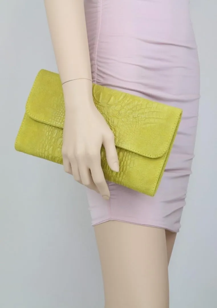 Girly HandBags Womens Crocodile Suede Clutch Bag