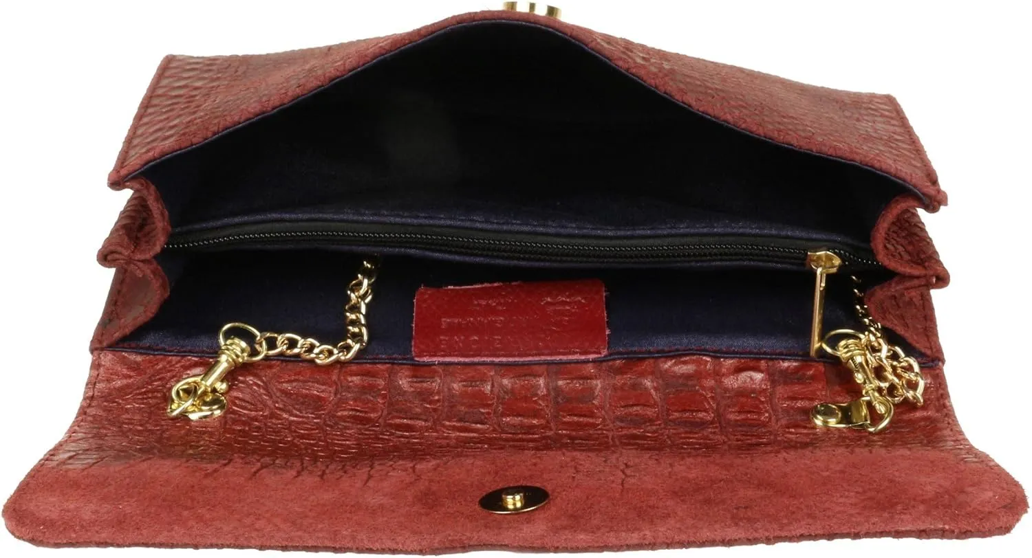Girly HandBags Womens Italian Leather Snake Print Suede Clutch Bag