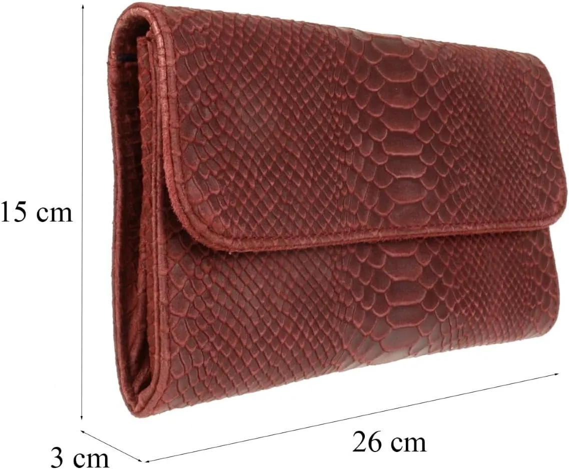 Girly HandBags Womens Italian Leather Snake Print Suede Clutch Bag