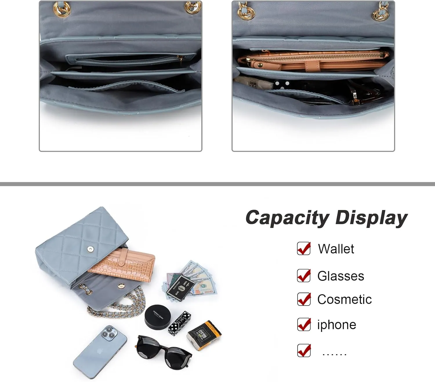 Gladdon Quilted Crossbody Purses for Women Small Ladies Shoulder Bags with Chain Trendy Clutch Purse Cute Designer Bag