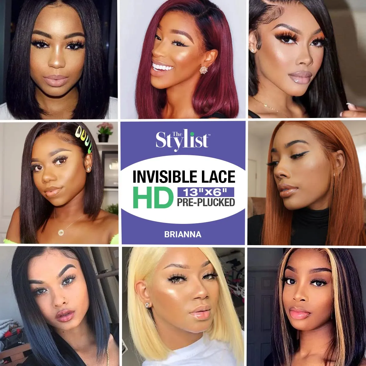 GLAM21USA HD Lace Front Bob Straight Wig 13X6 Glueless Invisible Transparent Lace Frontal Human Hair Blend Preplucked Swiss-lace Shoulder Length Synthetic Wig - Brianna (NeutralLace, 2-DARKBROWN)