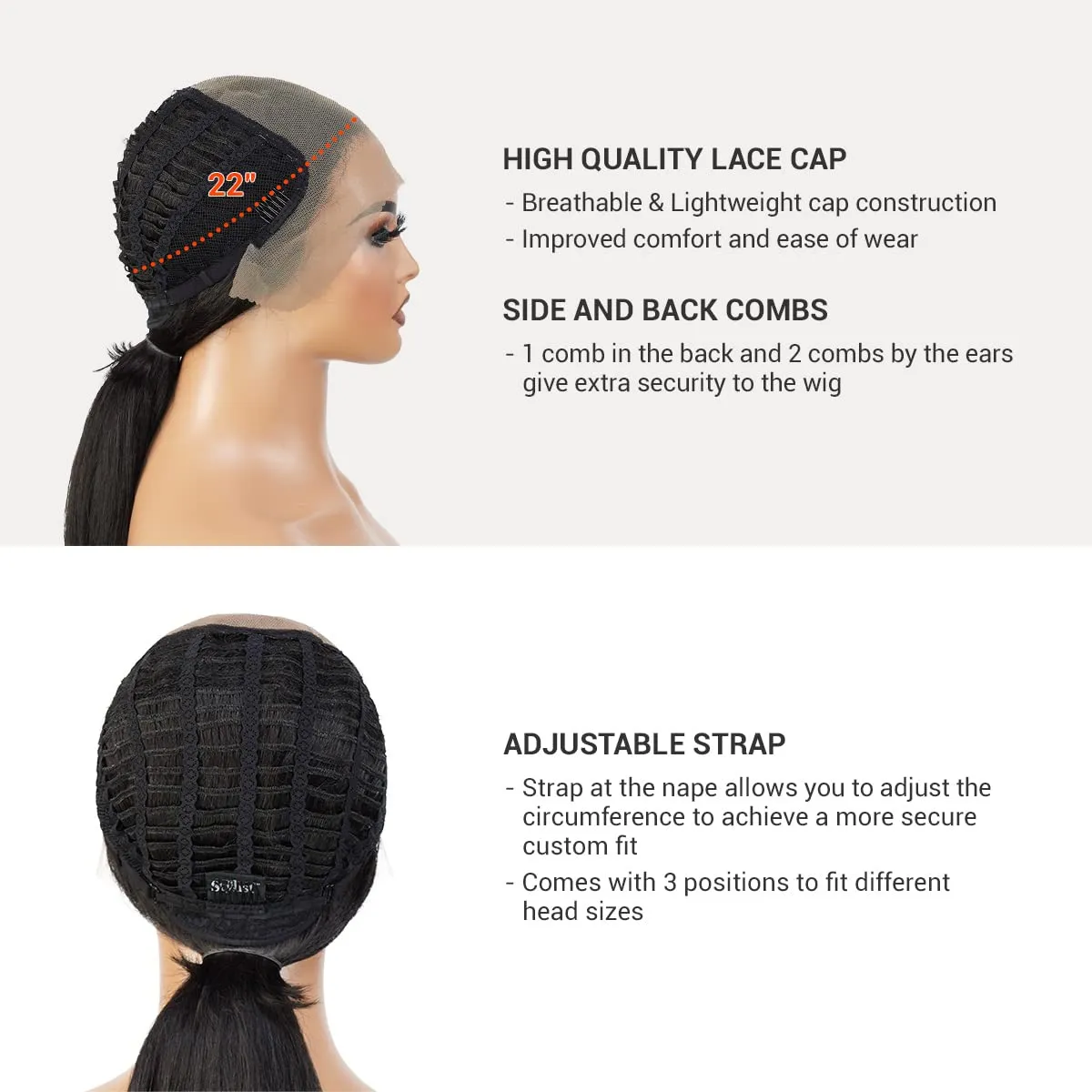 GLAM21USA HD Lace Front Bob Straight Wig 13X6 Glueless Invisible Transparent Lace Frontal Human Hair Blend Preplucked Swiss-lace Shoulder Length Synthetic Wig - Brianna (NeutralLace, 2-DARKBROWN)