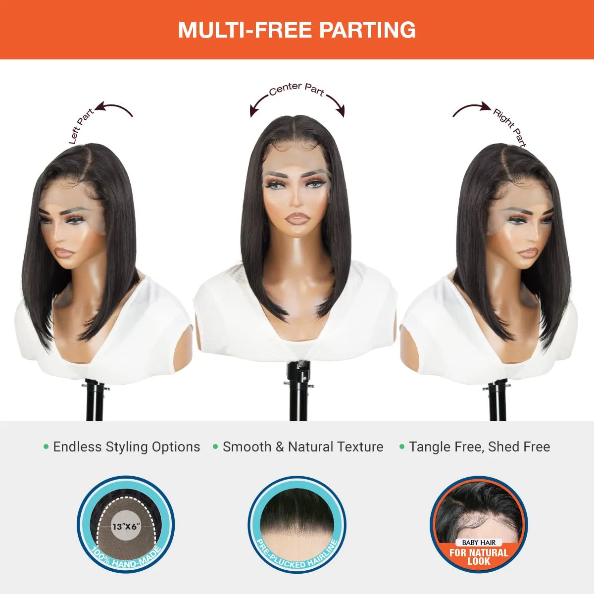 GLAM21USA HD Lace Front Bob Straight Wig 13X6 Glueless Invisible Transparent Lace Frontal Human Hair Blend Preplucked Swiss-lace Shoulder Length Synthetic Wig - Brianna (NeutralLace, 2-DARKBROWN)
