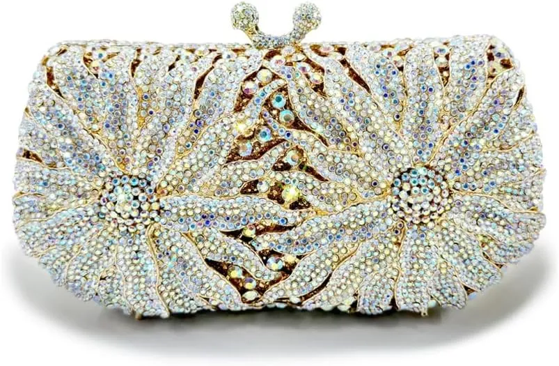 Glitter Women Rhinestone Flower Clutch Purse Diamonds Evening Bag Crystal Wedding Clutch Handbag for Prom Cocktail